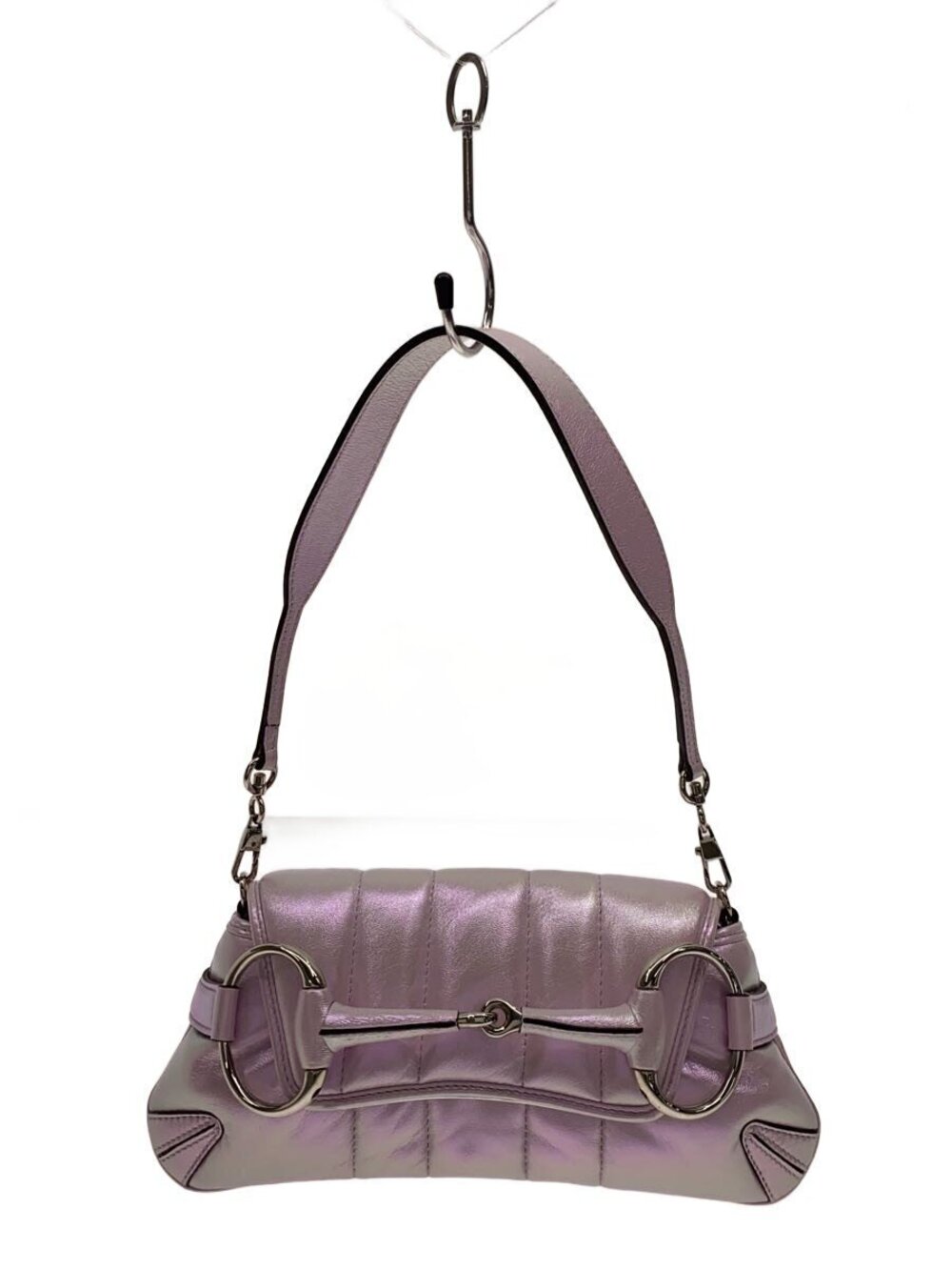Gucci pink iridescent quilted leather Horsebit chain shoulder bag matelasse
